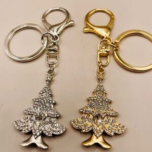 2 rhinestone Christmas tree key chains. Key rings. Purse, backpack bag charms